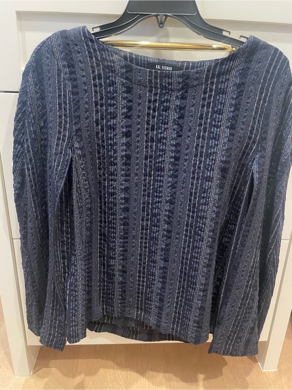 Kal Rieman Navy Textured Scoop Neck Top ~ sleeveless with overlay of cape
